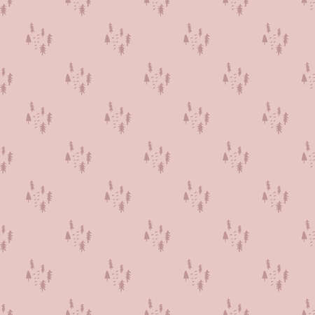 Christmas seamless pattern with pines and firs in pastel pink tones. Vector illustration for fabric...