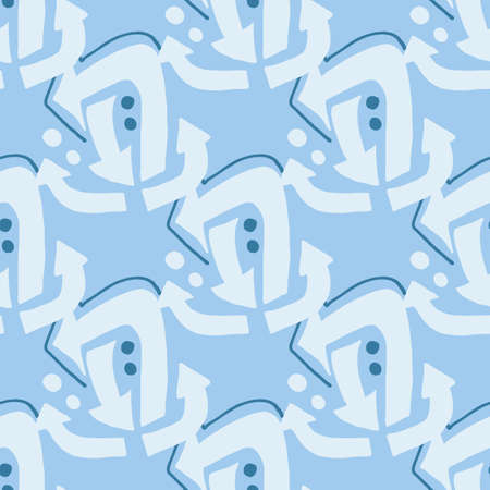 Geometric symbol arrow seamless pattern. Blue and light pastel abstract backdrop. Simple design. Perfect for wrapping paper, wallpaper, textile, fabric. Vector illustration.のイラスト素材