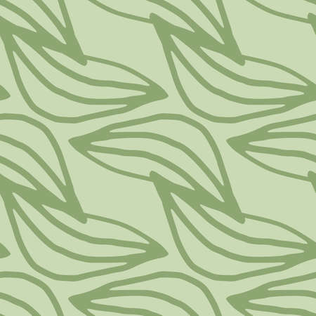 Floral seamless pattern with outline leafs in green pastel tones. Creative botanic backdrop. Modern design for fabric, textile print, wrapping paper. Vector illustrationのイラスト素材