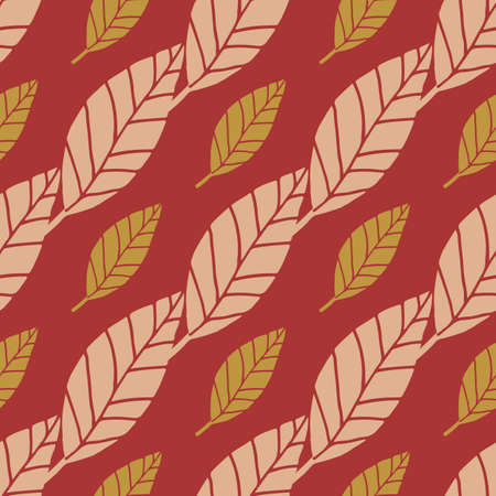 Bright botanic seamless pattern with small yellow and middle light leaves. Pastel red background. Decorative backdrop for wrapping paper, wallpaper, textile print and fabric.のイラスト素材