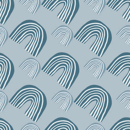 Creative pattern design with small and middle rainbows in blue tones. Scandinavian style. Design for kids, wallpaper, wrapping paper, textile. Vector illustration.のイラスト素材