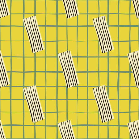 Kids seamless patern with white rectangles and black lines. Yellow checkered background. Vector...