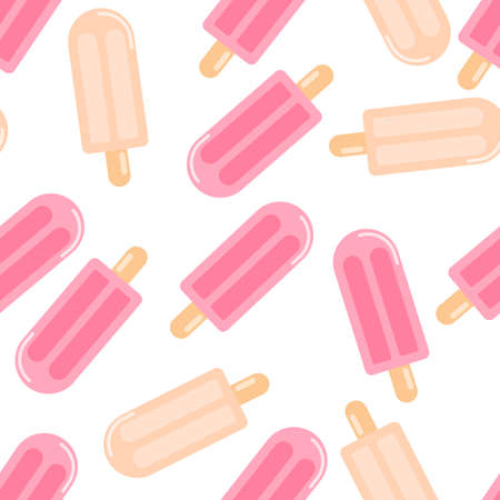 Random isolated fruit ice seamless pattern on white background. Pink and light pink food elements....
