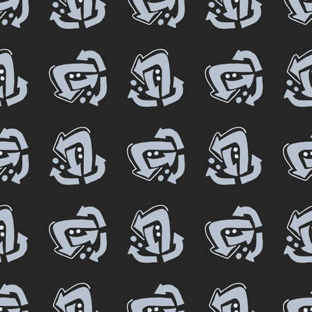 Arrows symbol seamless geometric abstract pattern. Light blue figures on black background. Design in...