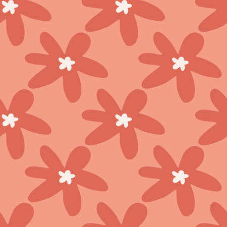 Naive seamless doodle pattern with daisy silhouettes. Abstract botanic design in coral tones....