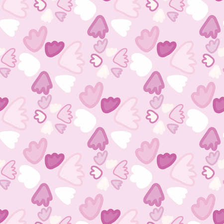Bright seamless doodle pattern wih flower shapes. Light pink background and white and rozy elements. Great for wrapping paper, textile, fabric print and wallpaper. Vector illustration.のイラスト素材