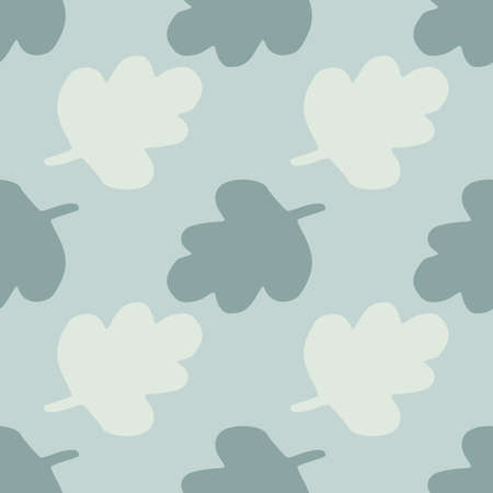 Simple seamless pattern with abstract tree leaves. Stylized floral artwork with blue background and gray tones elements. For wallpaper, wrapping paper, textile print, fabric. Vector illustration.のイラスト素材