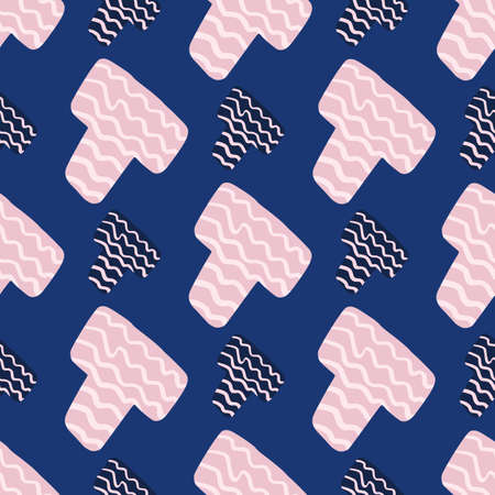 Seamless pattern with light pink and dark blue details. Navy background. Decorative backdrop for fabric design, textile print, wrapping, cover. Vector illustration.のイラスト素材