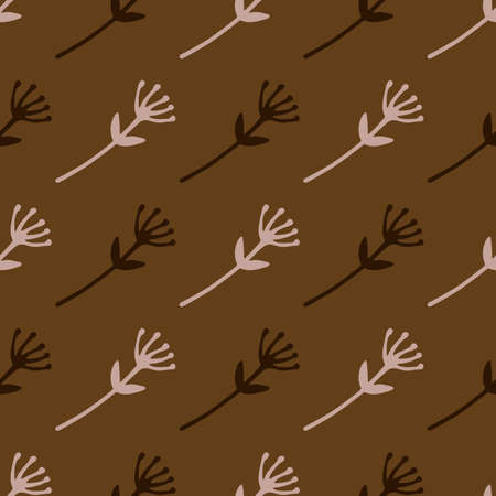 Autumn seamless herbal pattern with branch flowers. Abstract shapes in light and dark tones on brown background. Decorative print for wallpaper, wrapping, textile fabric. Vector illustration.のイラスト素材