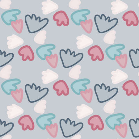 Floral seamless naive pattern with abstract geometric botanic flowers. Ornament in pink and navy...