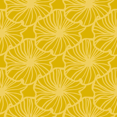Minimalisticseamless floral pattern. Hand drawn contoured silhouettes on yellow background. Designed for wallpaper, textile, wrapping paper, fabric print. Vector illustration.のイラスト素材