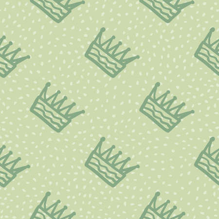Simple seamless pattern with contoured crowns silhouettes. Green background with dots. Designed for wallpaper, textile, wrapping paper, fabric print. Vector illustration.のイラスト素材