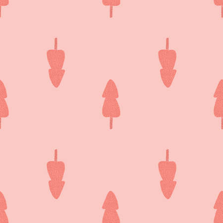Minimalistic seamless doodle pattern with fir tree ornament. Pink tones christmas print. Perfect for...