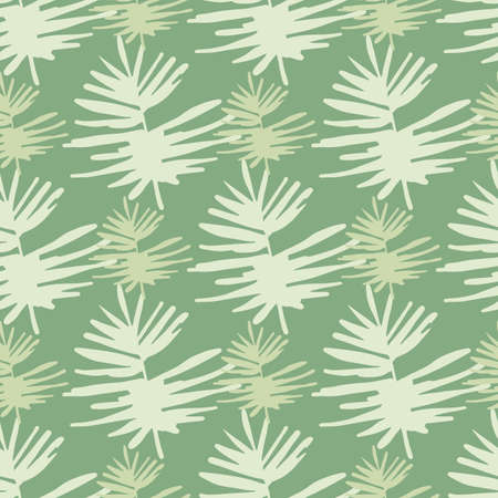 Seamless pattern with light foliage tropical shapes. Light green background. Simple backdrop....