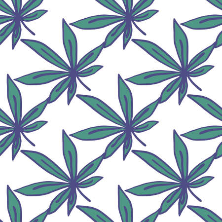 Isolated cannabis leaves seamless pattern. Blue drug botanic ornament on white background.のイラスト素材