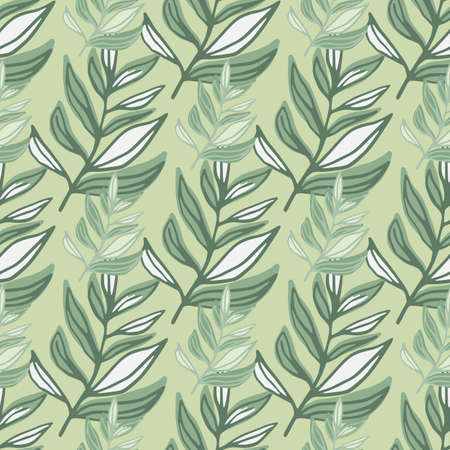 Hand drawn seamless pattern with abstract contoured foliage. Artwork in green pastel tones.のイラスト素材