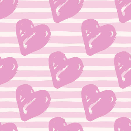 Love ornament seamless pattern with hearts. Valentine figures in soft pink color on white background...