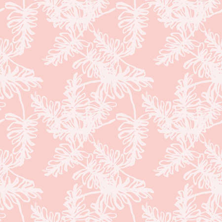 Random white contoured branches silhouettes seamless pattern. Soft contoured pink background. Great for wallpaper, textile, wrapping paper, fabric print. Vector illustration.のイラスト素材