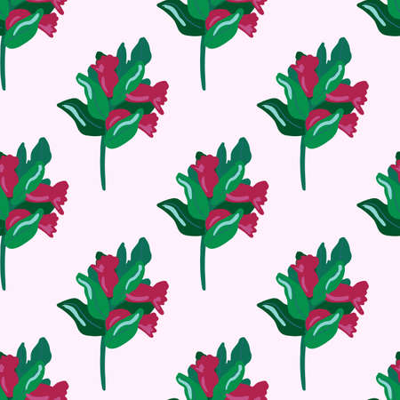 Isolated bright seamless pattern with branches and berries. Pink and green floral silhouettes on white background. Perfect for wallpaper, textile, wrapping paper, fabric print. Vector illustration.のイラスト素材