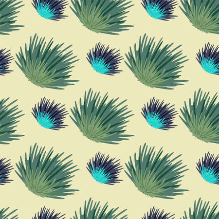 Green and blue tones shrub silhouettes seamless pattern. Light pastel background. Simple botanic artwork. Designed for wallpaper, textile, wrapping paper, fabric print. Vector illustration.のイラスト素材