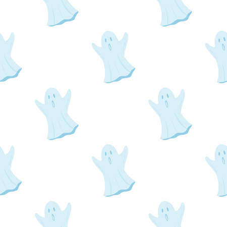 Halloween seamless pattern with simple ghosts silhouettes. Light spooky ornament on white background. Designed for wallpaper, textile, wrapping paper, fabric print. Vector illustration.のイラスト素材