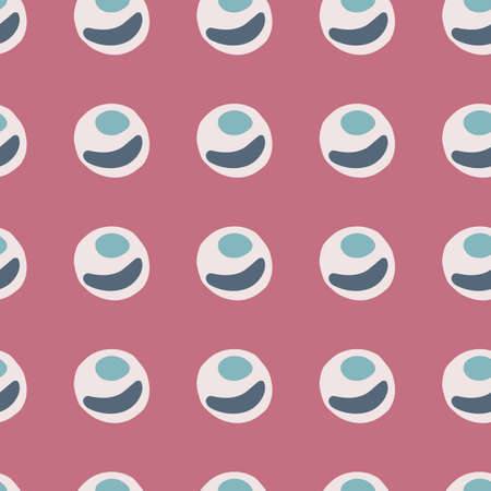 White and blue colored pearl ornament seamless pattern. Doodle sphere elements on dark pink background. Perfect for wallpaper, textile, wrapping paper, fabric print. Vector illustration.のイラスト素材