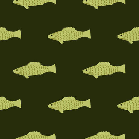 Simple fish doodle ornament seamless pattern. Hand drawn ocean animal silhouettes. Designed for wallpaper, textile, wrapping paper, fabric print. Vector illustration.のイラスト素材