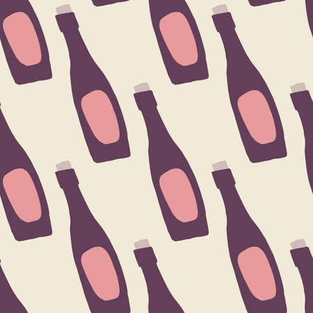 Wine bottle seamless abstract pattern. Purple glass elements with pink details on white background. Great for wallpaper, textile, wrapping paper, fabric print. Vector illustration.のイラスト素材