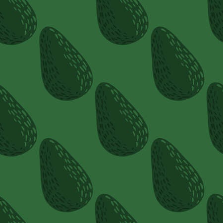 Simple dark seamless pattern with cartoon doodle avocados. Green palette tones artwork with nature...