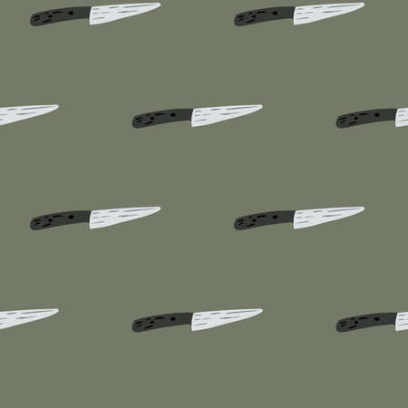 Minimalistic cooking seamless pattern with acute knife shapes. Pale green background. Cooking tools print. Great for wallpaper, textile, wrapping paper, fabric print. Vector illustration.のイラスト素材
