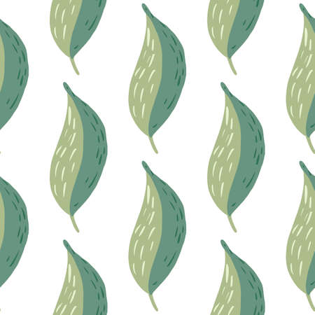 Isolated botanic pattern with green abstract leaves silhouettes. White background. Nature simple backdrop. Great for wallpaper, textile, wrapping paper, fabric print. Vector illustration.のイラスト素材