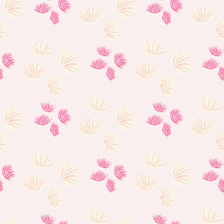 Pastel light seamless pattern with thorn flower bud silhouettes. Pink colored ornament. Simple floral backdrop. Great for wallpaper, textile, wrapping paper, fabric print. Vector illustration.のイラスト素材