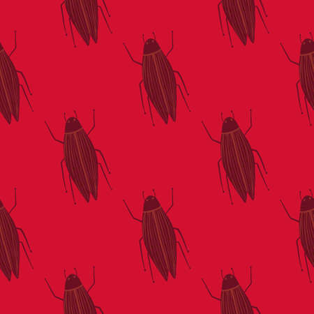 Seamless pattern with insects doodle silhouttes. Red and maroon colored bugs ornament. Nature...