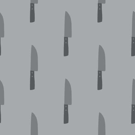 Simple seamless kitchen pattern with knife silhouettes. Gray palette cooking artwork. Dark dishware print. Designed for wallpaper, textile, wrapping paper, fabric print. Vector illustration.のイラスト素材