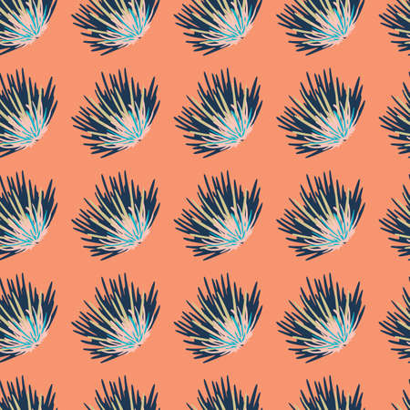 Spring creative seamless bush pattern. Blue tones botanic ornament on coral light background. Designed for wallpaper, textile, wrapping paper, fabric print. Vector illustration.のイラスト素材