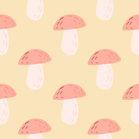 Seamless pastel palette pattern with mushrooms shapes. Wild forest ornament in yellow and light red tones. Decorative backdrop for wallpaper, textile, wrapping paper, fabric print. Vector illustrationのイラスト素材