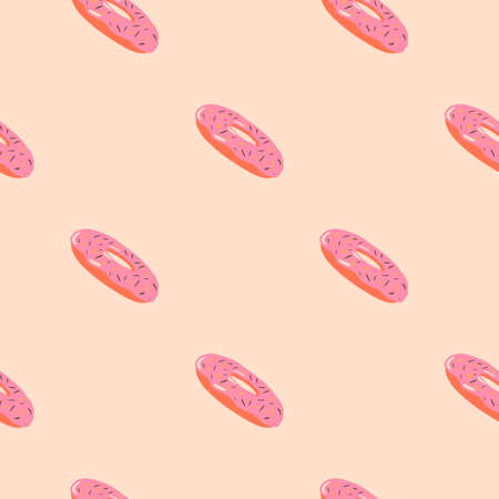 Minimalistic seamless food pattern with donuts silhouettes. Pink diagonal sweet elements on light...