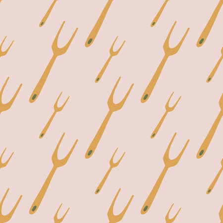 Orange colored seamless pattern with grill fork doodle shapes. Acute kitchen ornament with pink pale background. Great for wallpaper, textile, wrapping paper, fabric print. Vector illustration.のイラスト素材