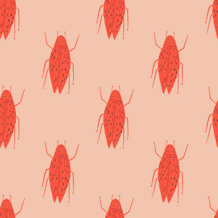 Red insects ornament seamless stylized pattern. WIldlife creative print with pink background....