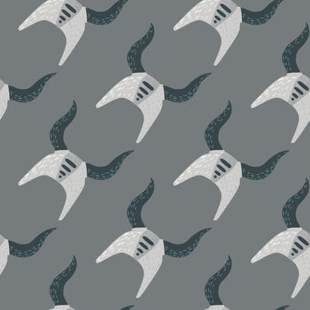 History seamless pattern with viking helmets light ornament. Gray background. Norwegian armor backdrop. Perfect for fabric design, textile print, wrapping, cover. Vector illustration.のイラスト素材