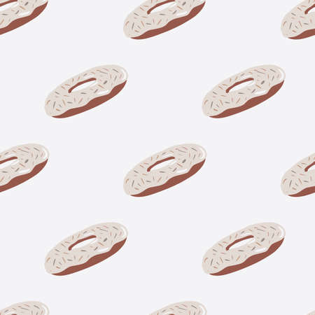 Light seamless donuts silhouettes pattern. Tasty food backdrop with simple stylized print. Minimalistic sweet backdrop. Perfect for fabric design, textile print, wrapping, cover. Vector illustration.のイラスト素材