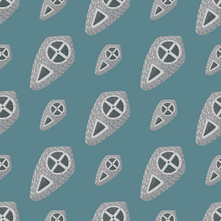 Simple gray shield silhouettes seamless stylized pattern. Knight elements on pale blue background. Warrior print. Designed for fabric design, textile print, wrapping, cover. Vector illustration.のイラスト素材