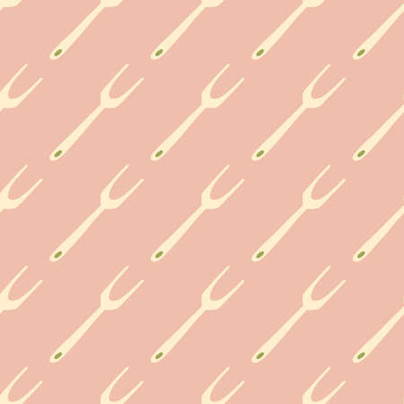 Light yellow colored grill forks ornament seamless pattern. Pink soft background. Cooking tools...