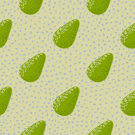Diagonal avocado ornament simple seamless pattern. Light pastel background with dots. Fruit simple...