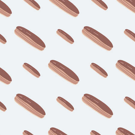 Doodle seamless pattern with chocolate eclair silhouettes. Light pastel background. Delicious pastry backdrop. Great for fabric design, textile print, wrapping, cover. Vector illustration.のイラスト素材