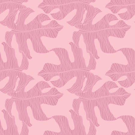 Tender seamless floral pattern with outline monsters doodle shapes. Pink palette exotic artwork....