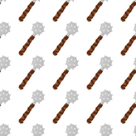 Seamless isolated pattern with simple mace ornament. Heavy weapon with spikes print on white background. Perfect for fabric design, textile print, wrapping, cover. Vector illustration.のイラスト素材