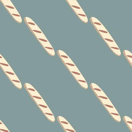 Simple doodle food seamless pattern with loaf elements. Navy blue pastel background. Fresh bread pastry artwork. Perfect for fabric design, textile print, wrapping, cover. Vector illustration.のイラスト素材