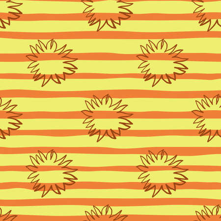 Seamless cartoon pattern with sun black silhouettes. Contoured geometric shapes on background with...