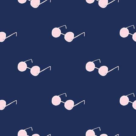 Light pink glasses seamless hipster pattern. Dark navy blue background. Minimalistic style. Great for fabric design, textile print, wrapping, cover. Vector illustration.のイラスト素材